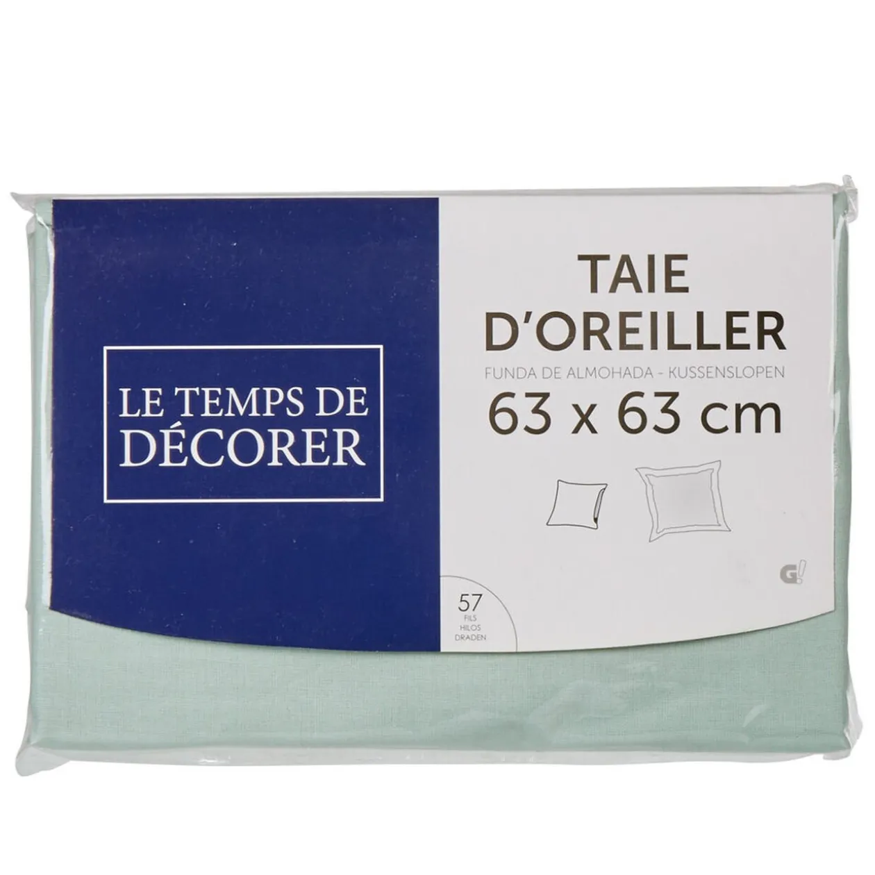 Taie d'oreiller carrée unie vert d'eau