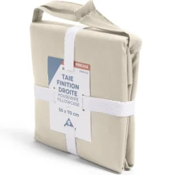 Taie d'oreiller 50x70cm 100% coton percale finition droite beige
