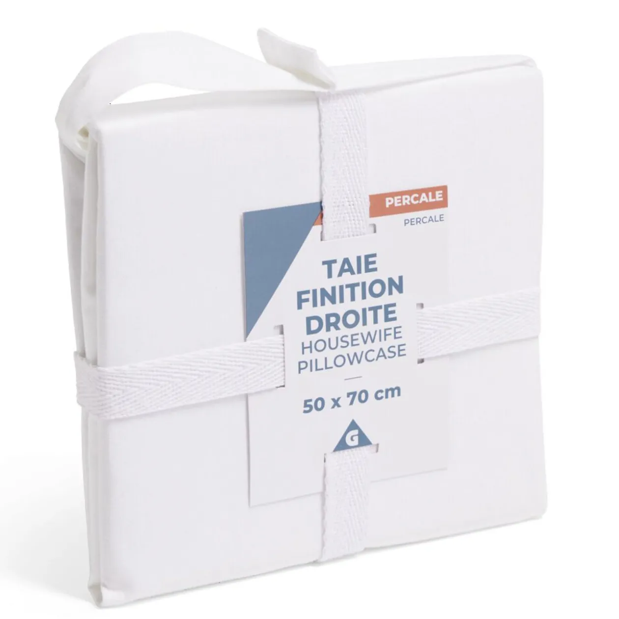 Taie d'oreiller 50x70cm 100% coton percale finition droite blanc