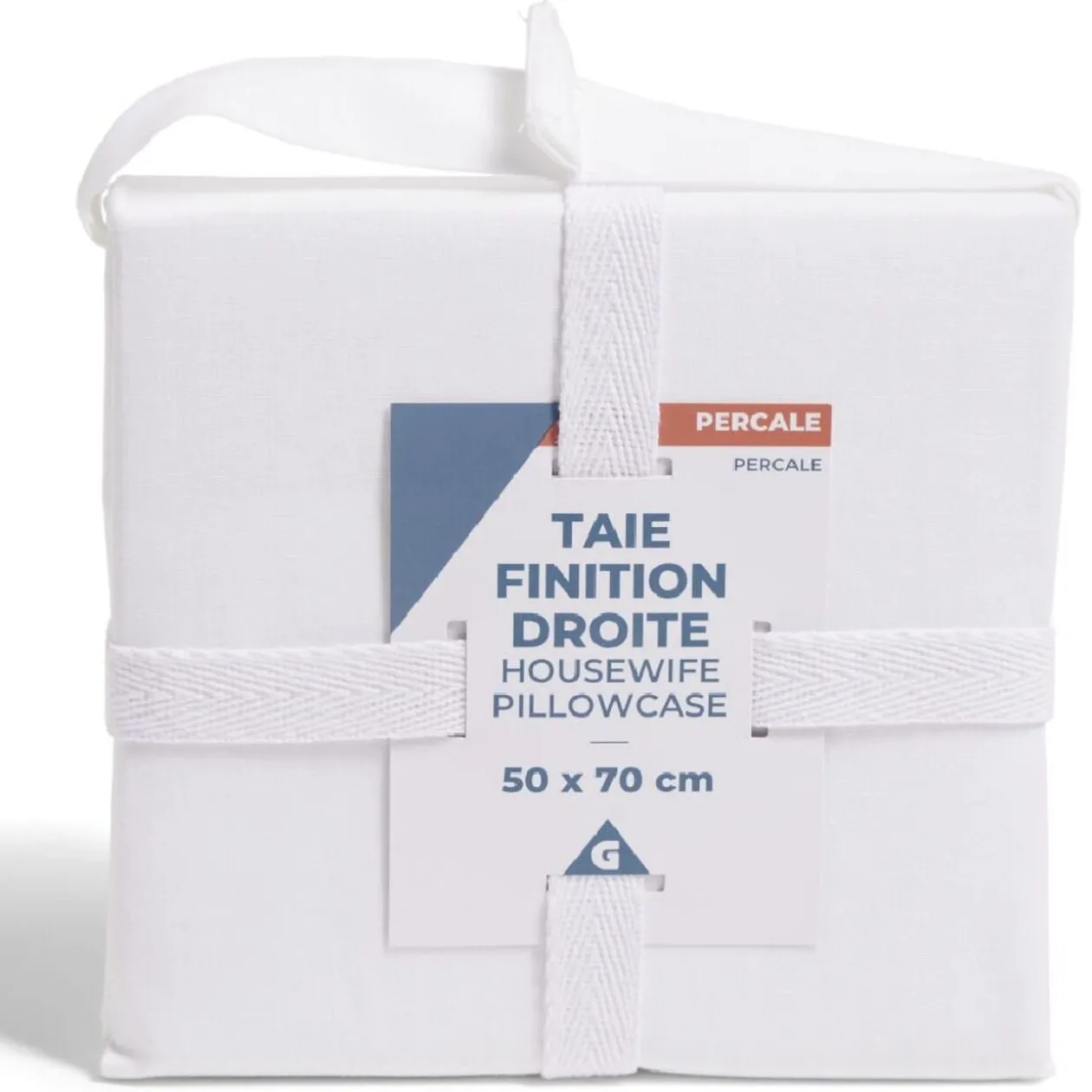 Taie d'oreiller 50x70cm 100% coton percale finition droite blanc