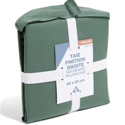 Taie d'oreiller 63x63cm 100% coton percale finition droite vert