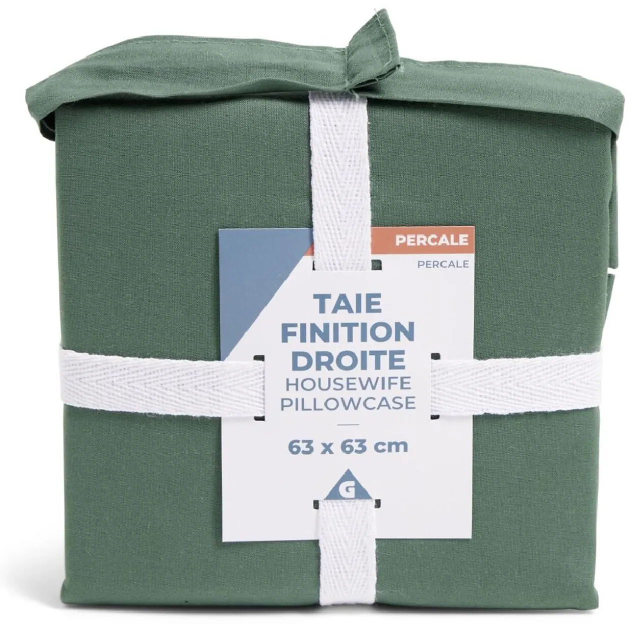 Taie d'oreiller 63x63cm 100% coton percale finition droite vert
