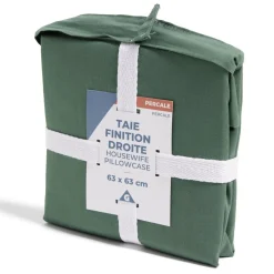 Taie d'oreiller 63x63cm 100% coton percale finition droite vert