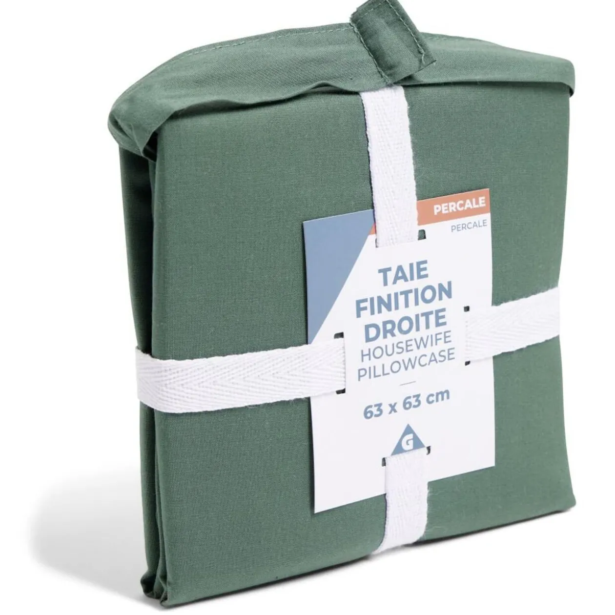 Taie d'oreiller 63x63cm 100% coton percale finition droite vert