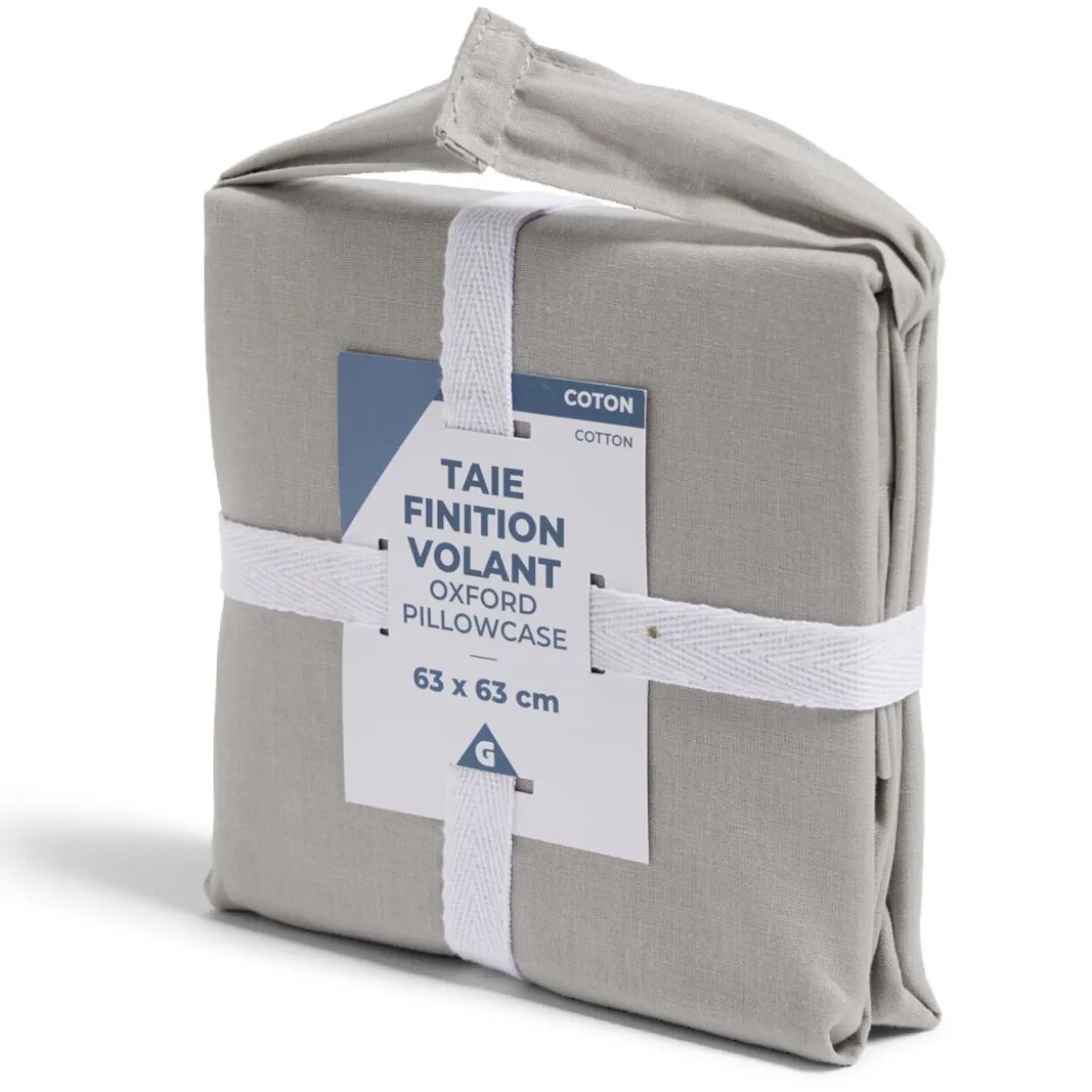 Taie d'oreiller 63x63cm 100% coton finition volant gris clair