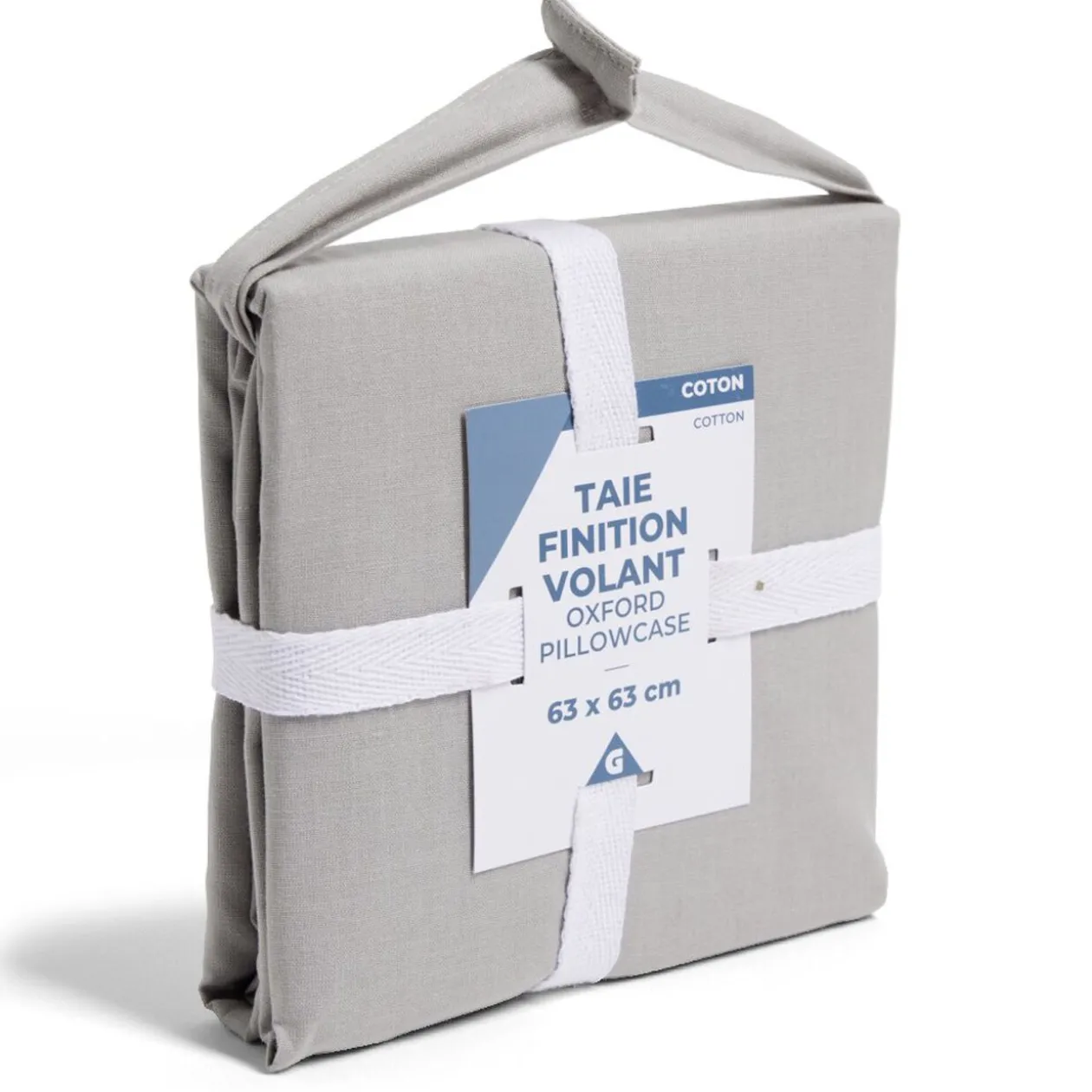 Taie d'oreiller 63x63cm 100% coton finition volant gris clair