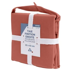 Taie d'oreiller 50x70cm 100% coton finition droite rouge brique