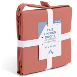 Taie d'oreiller 50x70cm 100% coton finition droite rouge brique