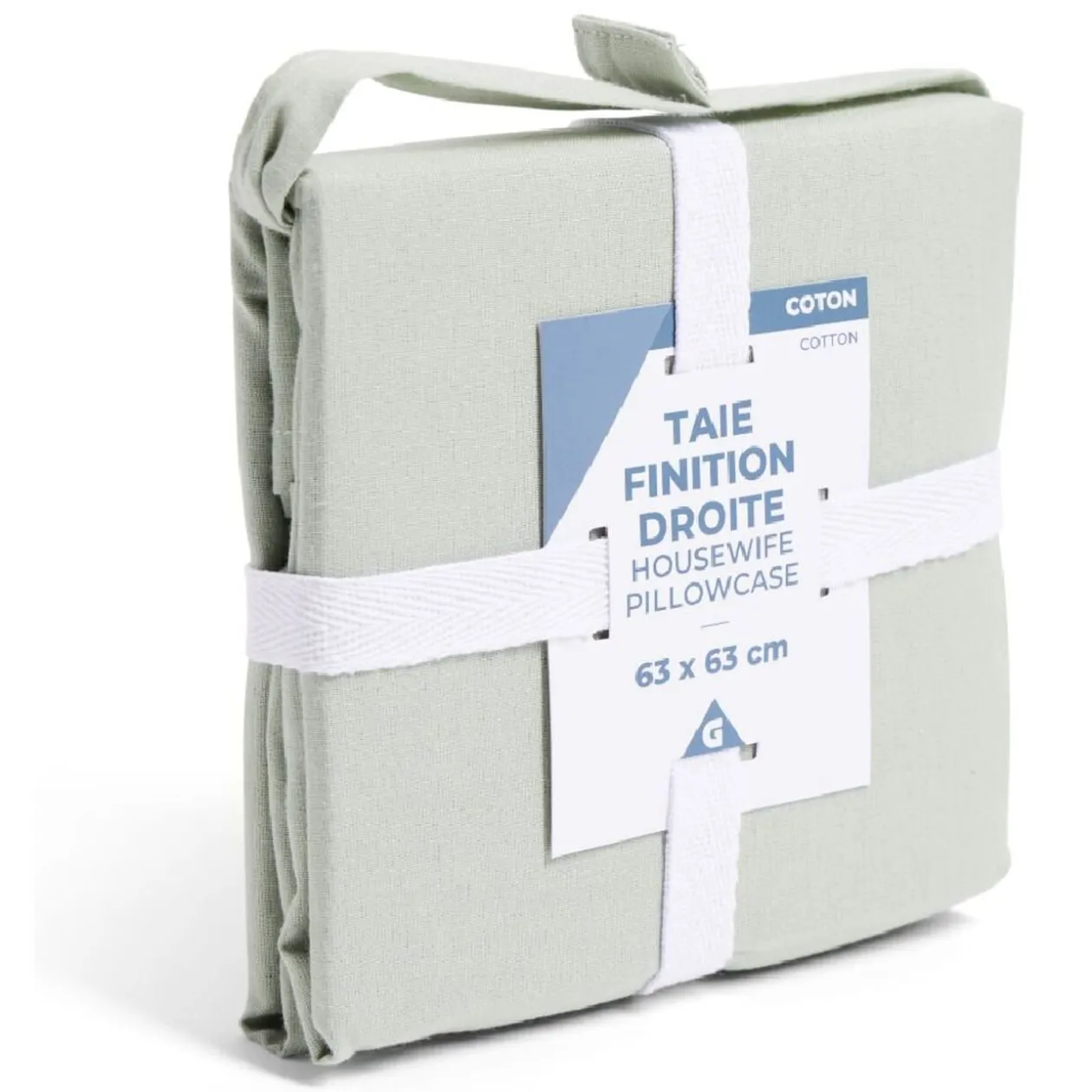 Taie d'oreiller 63x63cm 100% coton finition droite vert céladon