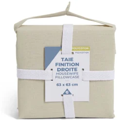 Taie d'oreiller 63x63cm polycoton finition droite beige
