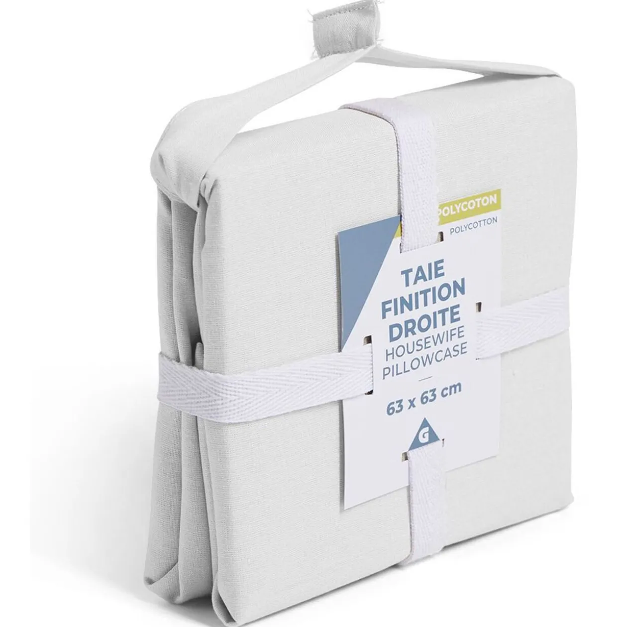 Taie d'oreiller 63x63cm polycoton finition droite blanc
