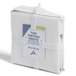 Taie d'oreiller 63x63cm polycoton finition droite blanc