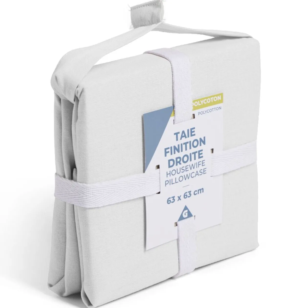 Taie d'oreiller 63x63cm polycoton finition droite blanc