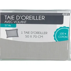 Taie oreiller gris clair avec volant