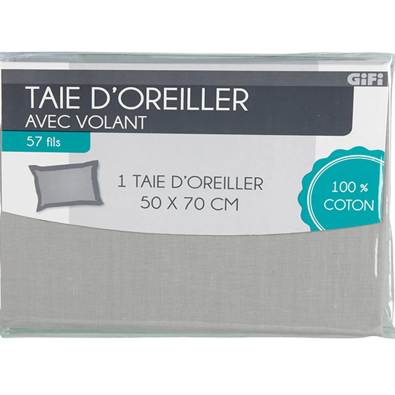 Taie oreiller gris clair avec volant