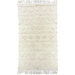 Tapis à franges 100% coton forme relief beige 100x150cm