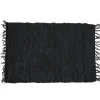 Tapis à franges Chindi Cuir noir rectangulaire