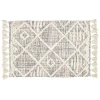 Tapis à franges jute motif tufté en relief rose et blanc écru