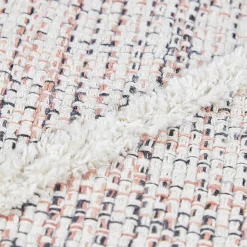 Tapis à franges jute motif tufté en relief rose et blanc écru