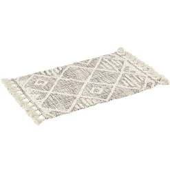 Tapis à franges jute motif tufté en relief rose et blanc écru
