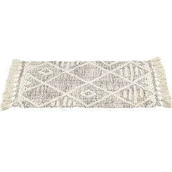 Tapis à franges jute motif tufté en relief rose et blanc écru