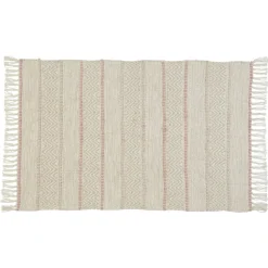 Tapis à franges motif chevron beige