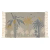 Tapis à franges motifs palmiers gris et doré