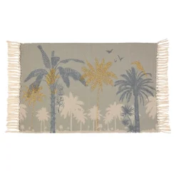 Tapis à franges motifs palmiers gris et doré