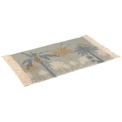 Tapis à franges motifs palmiers gris et doré