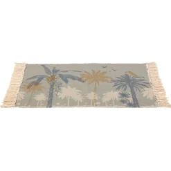 Tapis à franges motifs palmiers gris et doré