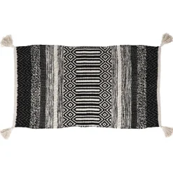 Tapis déco à pompons tropical blanc noir