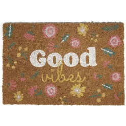 Tapis d'entrée intérieur grattant Good vibes 40x60cm coco et PVC marron