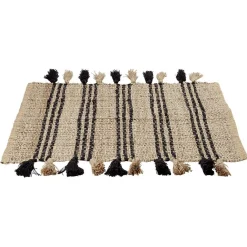 Tapis en jute avec pompon noir L60X90 cm