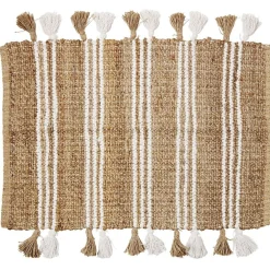 Tapis en jute avec pompon blanc L60X90 cm