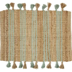 Tapis en jute vert et naturel avec pompons 60x90cm