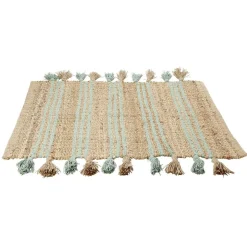 Tapis en jute vert et naturel avec pompons 60x90cm