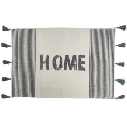 Tapis HOME beige et gris à pompons vert