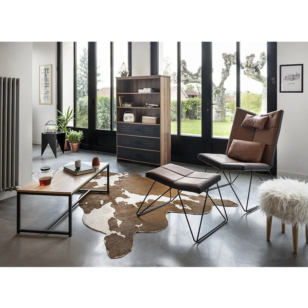 Tapis imitation peau de vache Vially marron et blanc