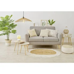 Tapis jute à franges blanc naturel