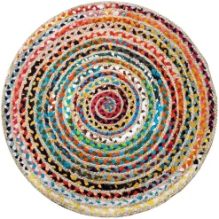 Tapis jute Chindi tressé rond multicolore