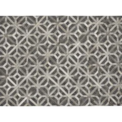 Tapis patchwork de cuir et coton gris blanc Porto