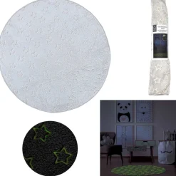 Tapis phosphorescent rond motif etoile gris Ø70cm