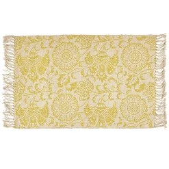 Tapis rectangulaire à franges jute imprimé ethnique jaune