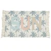 Tapis rectangulaire à franges motif palmier inscription Sun