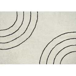 Tapis rectangulaire beige ligne géométrique noir 120x170cm