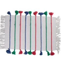 Tapis rectangulaire Caraïbes blanc à pompons bleu rose vert