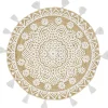 Tapis rond à franges jute naturel motif rosace blanc