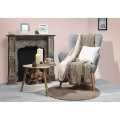 Tapis rond beige imitation fourrure