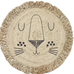 Tapis rond en jute avec franges design Lion Ø90 cm