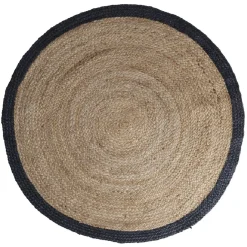 Tapis rond en jute marron et contour bleu